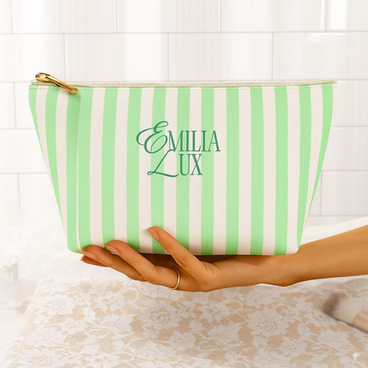 Makeup Bag – White & Mint Stripes