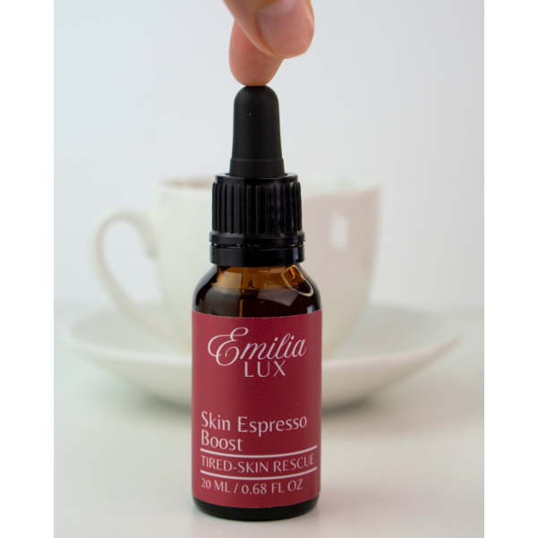 Emilia Lux Skin Espresso Boost caffeine eye serum for puffiness, dark circles, and tired-looking eyes