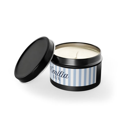 Emilia Lux Striped Tin Candle — Luxury Scented Travel Candle