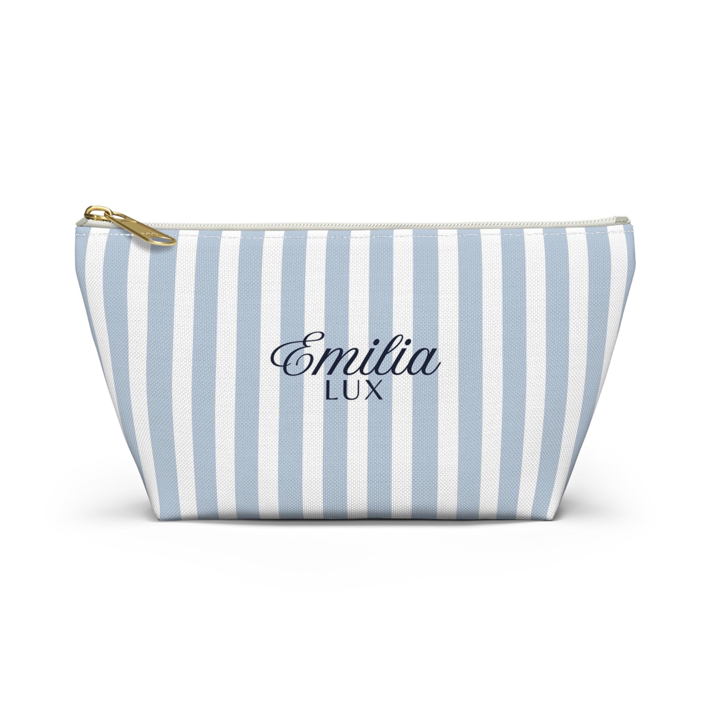 Striped Monogram Accessory Pouch — Blue Emilia Lux Cosmetic Bag