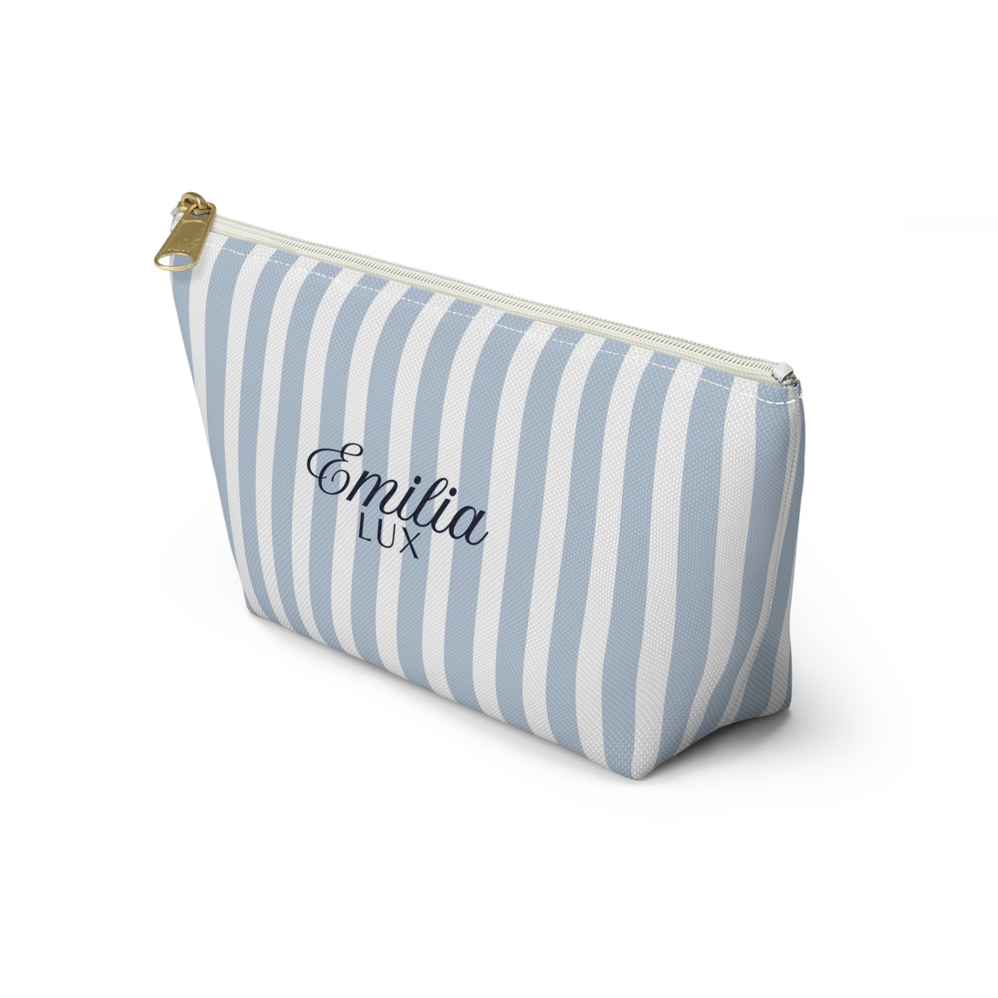 Striped Monogram Accessory Pouch — Blue Emilia Lux Cosmetic Bag
