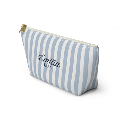 Striped Monogram Accessory Pouch — Blue Emilia Lux Cosmetic Bag