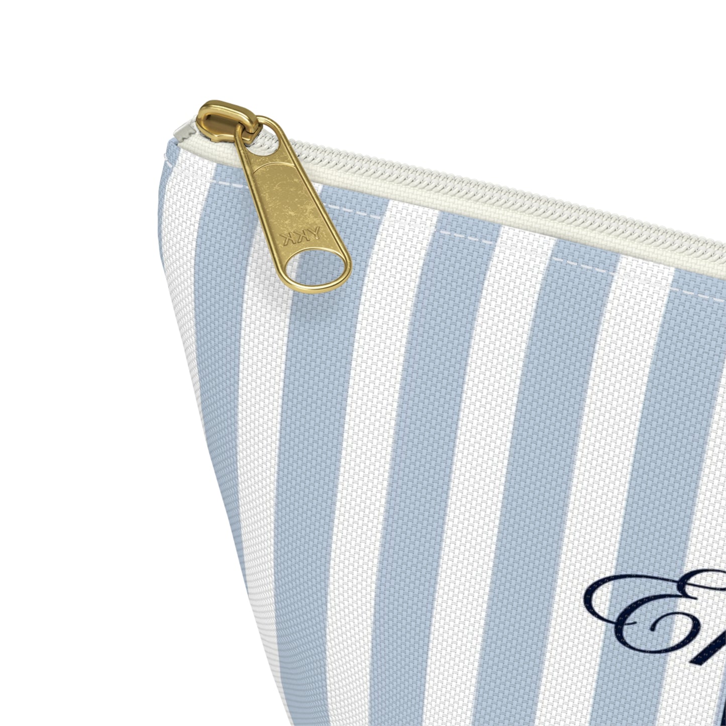 Striped Monogram Accessory Pouch — Blue Emilia Lux Cosmetic Bag