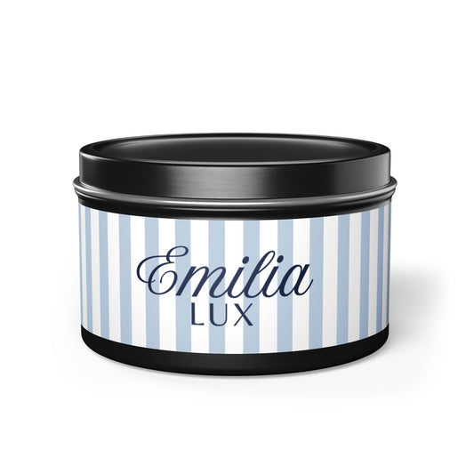 Emilia Lux Striped Tin Candle — Luxury Scented Travel Candle