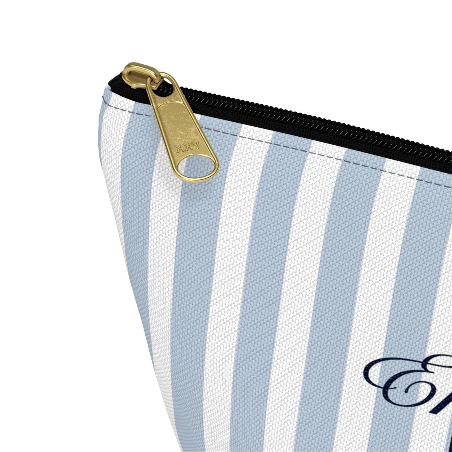 Striped Monogram Accessory Pouch — Blue Emilia Lux Cosmetic Bag