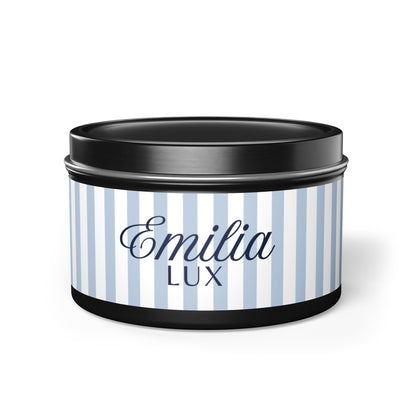Emilia Lux Striped Tin Candle — Luxury Scented Travel Candle