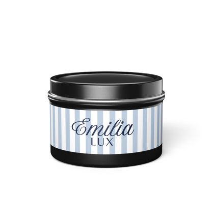 Emilia Lux Striped Tin Candle — Luxury Scented Travel Candle