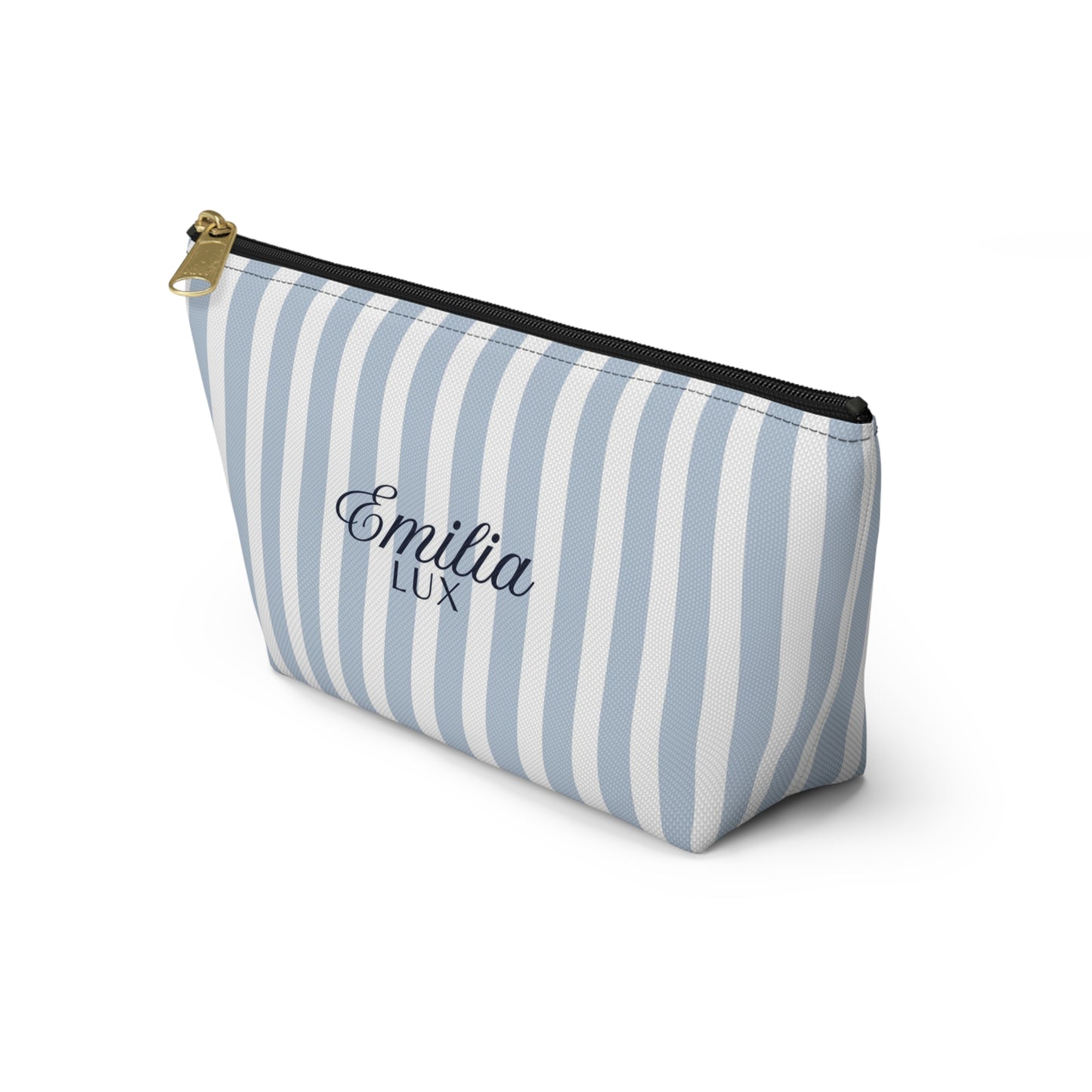 Striped Monogram Accessory Pouch — Blue Emilia Lux Cosmetic Bag