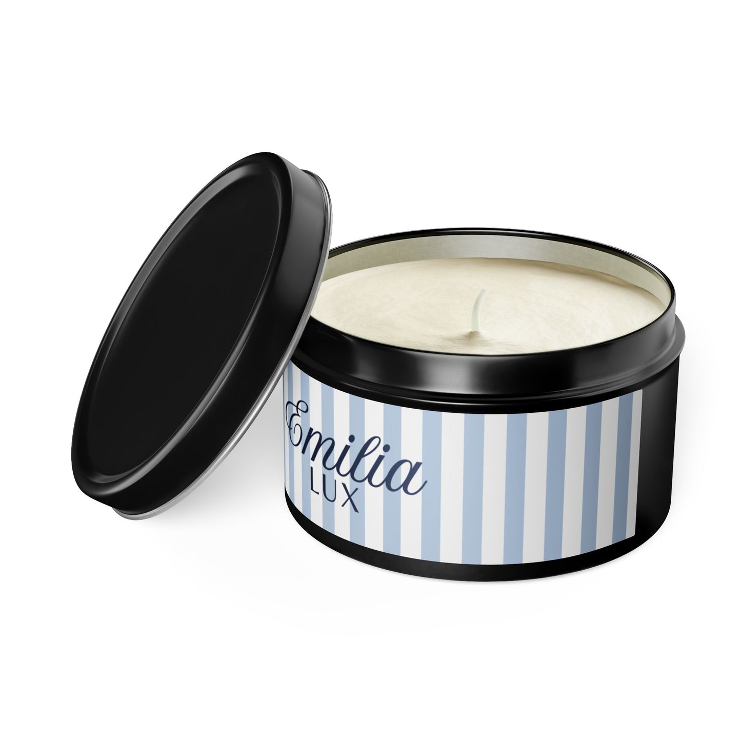 Emilia Lux Striped Tin Candle — Luxury Scented Travel Candle