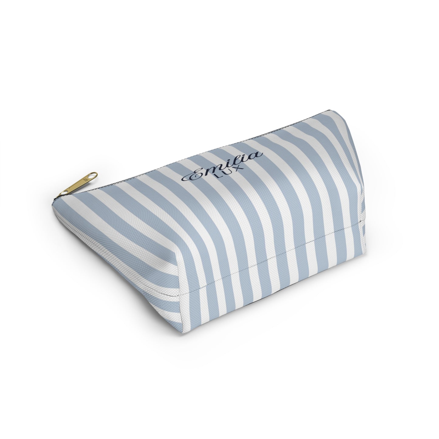 Striped Monogram Accessory Pouch — Blue Emilia Lux Cosmetic Bag