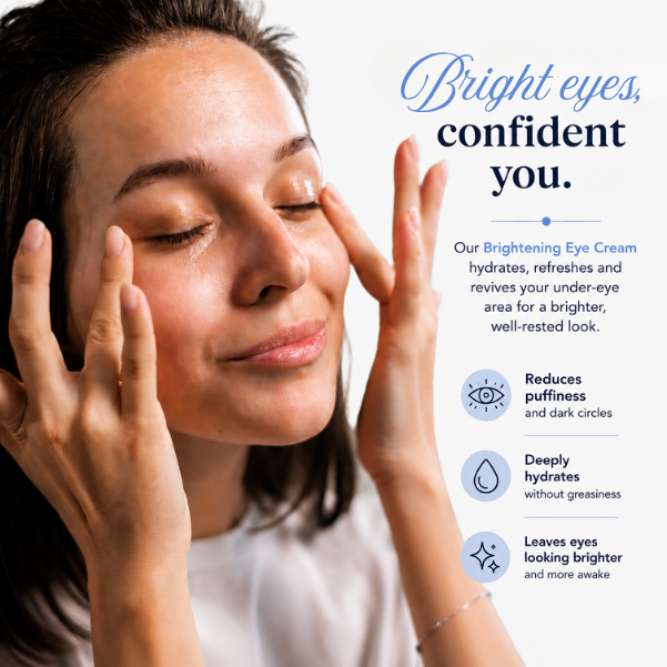 Brightening_Eye_Cream_Daily_Eye_Care_Routine_Emilia_Lux
Woman applying Emilia Lux Brightening Eye Cream to reduce puffiness, hydrate the under-eye area, and brighten tired-looking eyes.
