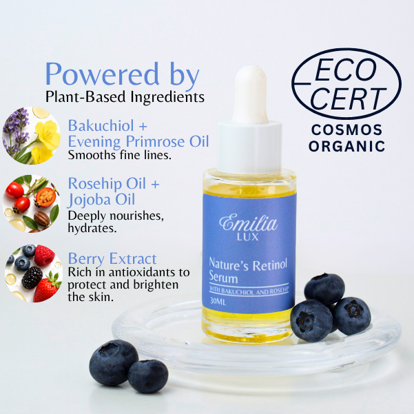 Rosehip oil and bakuchiol serum for radiant and nourished skin