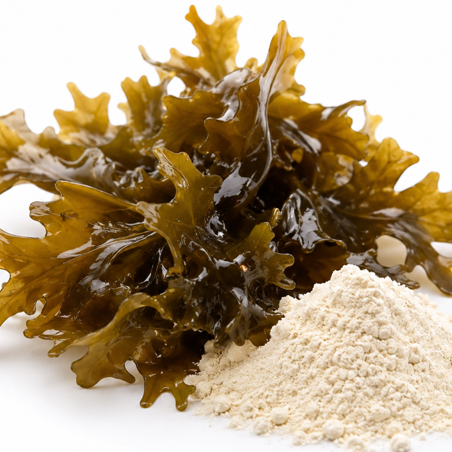 Marine-derived algin skincare ingredient with seaweed, known for its moisture-binding and hydrating properties.