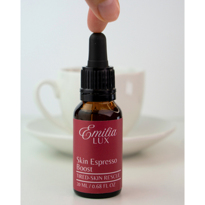 Emilia Lux Skin Espresso Boost caffeine eye serum for puffiness, dark circles, and tired-looking eyes