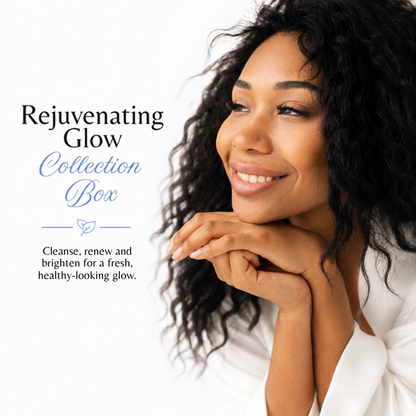 Emilia Lux Rejuvenating Glow Collection, a complete 3-step skincare routine to cleanse, renew and brighten for fresh, smooth and radiant-looking skin.