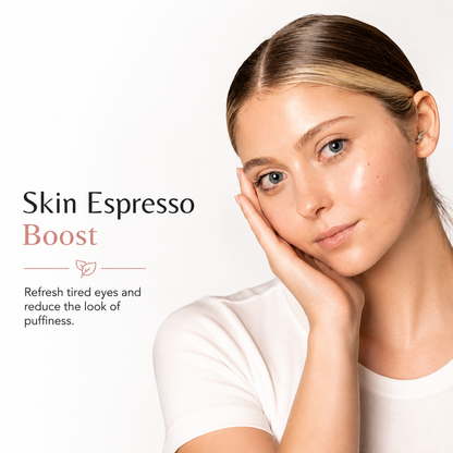 Emilia Lux Skin Espresso Boost with caffeine-powered care for brighter, smoother and refreshed-looking eyes.