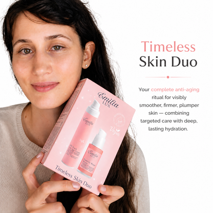 Emilia Lux Timeless Skin Duo with Elasticity Repair Serum and Silk Touch Anti-Age Cream, designed for smoother, firmer, plumper and deeply hydrated-looking skin.